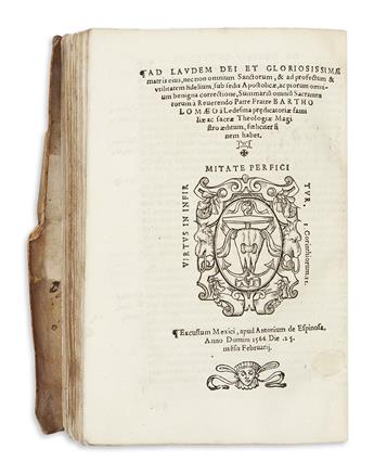 (MEXICAN IMPRINT--1566.) Ledesma, Bartholomé de. De septem novae legis sacramentis summarium.